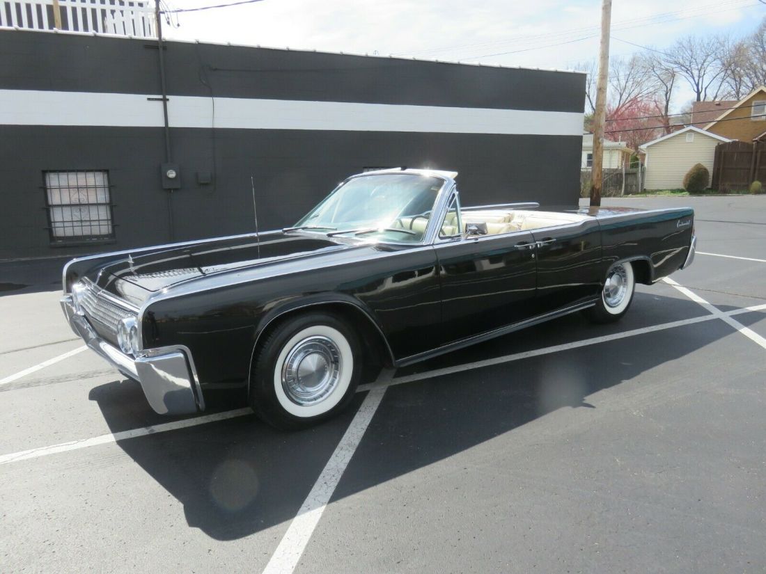 "FACTORY BLACK/HONEY BEIGE 1963 LINCOLN CONTINENTAL SUICIDE DOOR CONVERTIBLE" 1963 Lincoln Continental