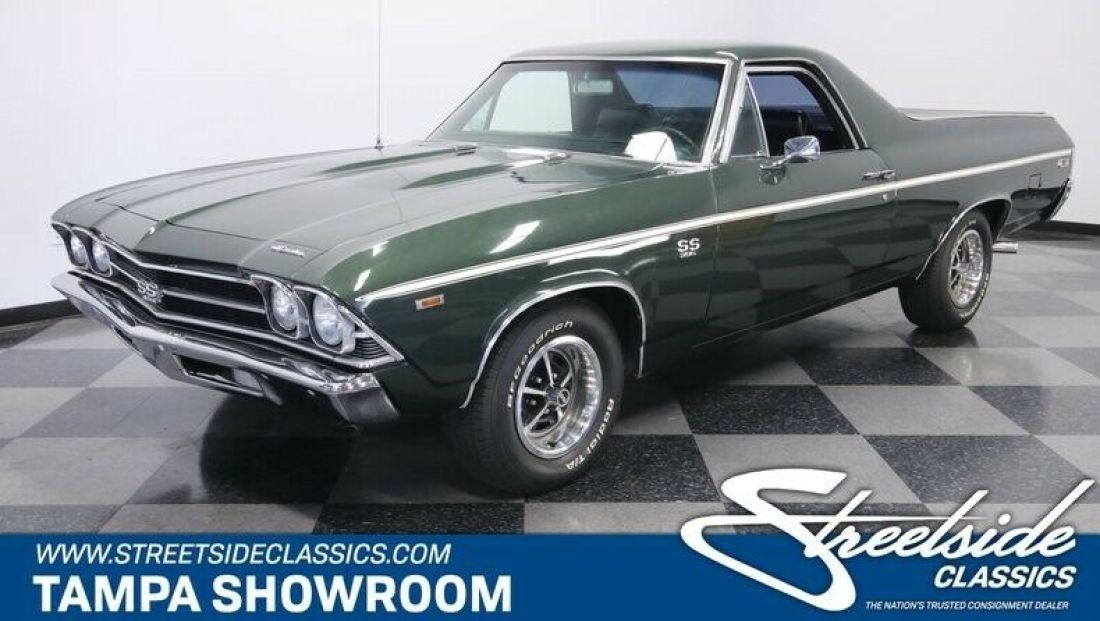 #'S MATCHING 396 BIG BLOCK V8 TH400 ORIGINAL FATHOM GREEN P/S P/B COLD A/C 1969 Chevrolet El Camino SS 396