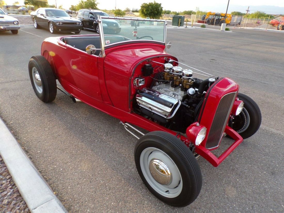 1929 FORD ROADSTER ALL STEEL HI-BOY ON 32 RAILS, CHRYSLER HEMI AND STD. TRANS 1929 Ford Model A
