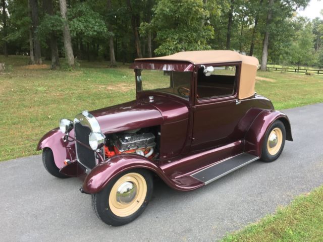 1929 ford sport coupe, Real Steel, 350, auto, Black Cherry, Ultra leather inter 1929 Ford Model A Ultra leather interior