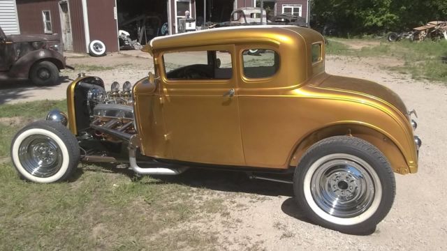1930 Ford coupe black rat rod gold hot rod 1932 frame - photo 10