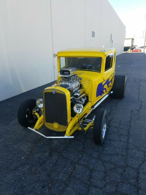 1931 Chevrolet Hot Rod Blown 383 SBC blower coupe yellow flames no reserve NR 1931 Chevrolet coupe