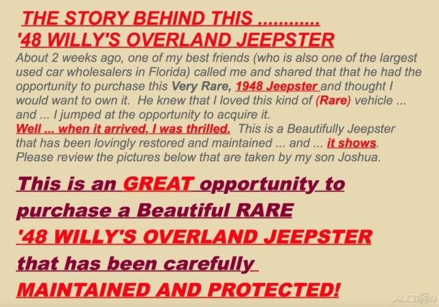 1948 Willys Overland Jeepster / Go Devil / 134.2cu 2.2L Straight-4 - photo 8