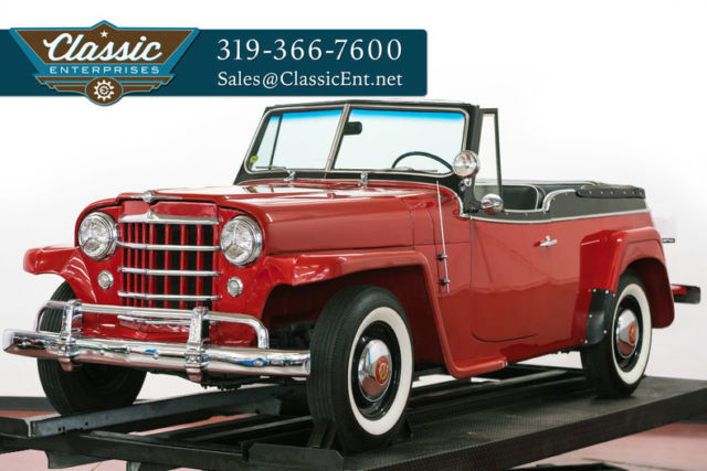 1951 Willys Overland Jeepster Roadster Convertible Red Overdrive Nicely Restored 1951 Willys Jeepster Roadster Convertible