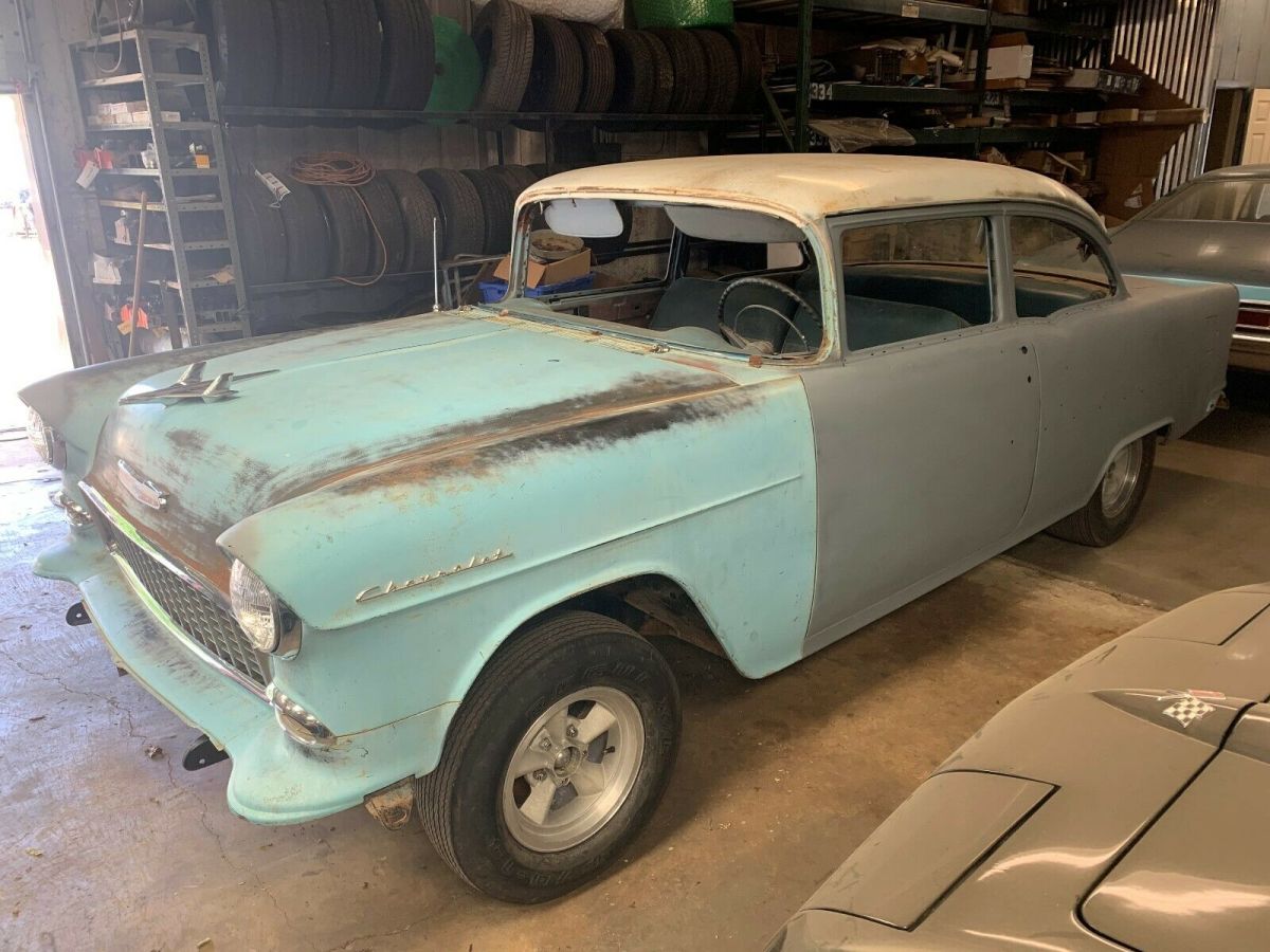 1955 Chevy Bel Air 150 210 2 Door Post Gasser Two Lane Black Texas Project Car 1955 Chevrolet Bel Air/150/210