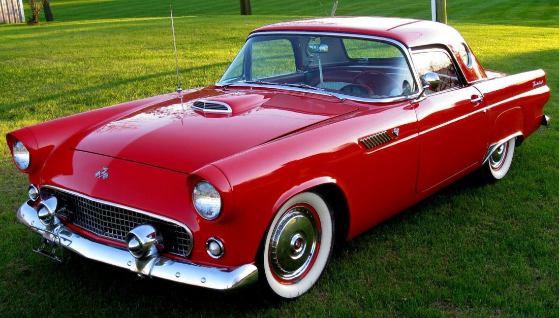 1955 Thunderbird Torch Red/Red/White Interior,PS,PB,Auto,PW,PSeat,2 Tops,292 V-8 1955 Ford Thunderbird Convertible