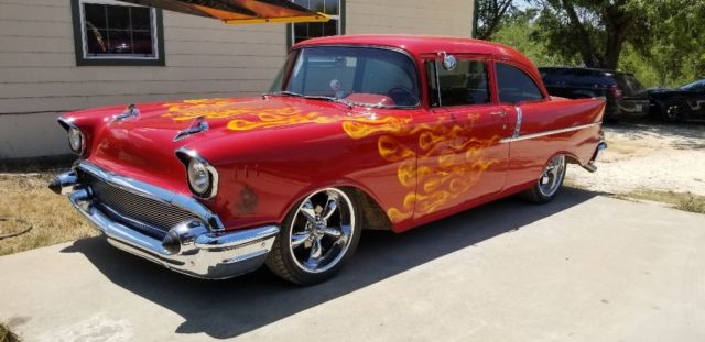 1957 chevy 2 door post,150,hot rod SBC327,Bagged,pro touring,Flames,rat rod, 1957 Chevrolet Bel Air/150/210 150