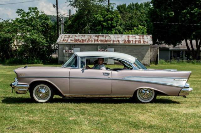 1957 Chevy Bel Air dusk pearl frame off restoration 2 door hardtop dual quad 1957 Chevrolet Bel Air/150/210 Bel Air