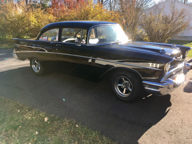 1957 chevy belair black 2 door post with 283 Power Pack Heads 1957 Chevrolet Bel Air/150/210 210