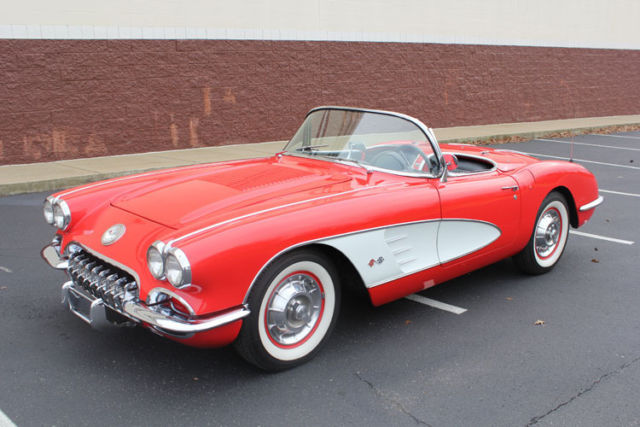 1958 CHEVROLET CORVETTE CONVERTIBLE, RED WITH WHITE COVES, BLACK INTERIOR 1958 Chevrolet Corvette Red with White coves