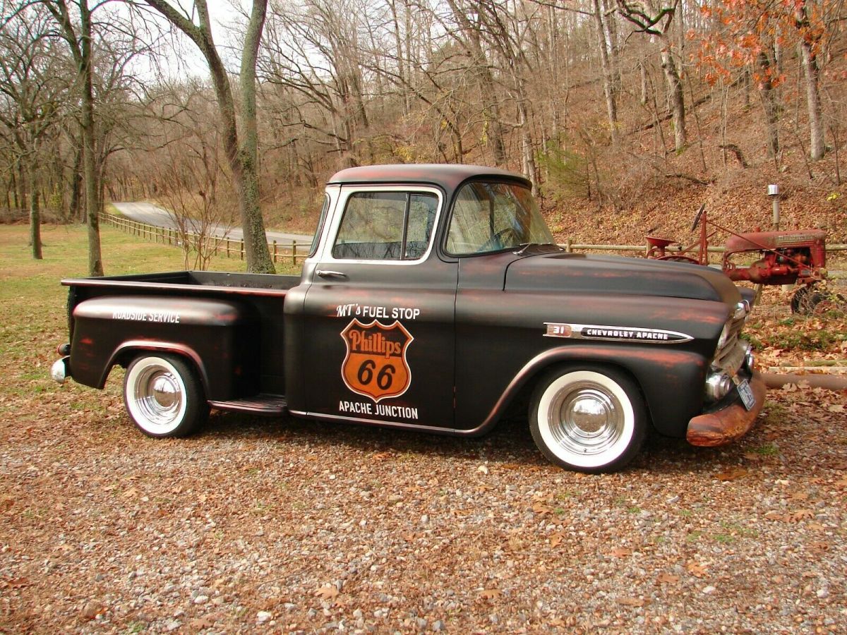 1959 CHEVY APACHE BIG GLASS WITH VINTAGE PHILLIPS 66 GAS AND OIL ADVERTISING 1959 Chevrolet Other Pickups