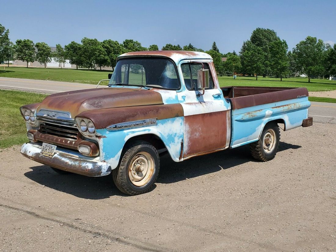 1959 Chevy Apache Pickup Truck fleetside rare blue North dakota solid patina 1959 Chevrolet Other Pickups