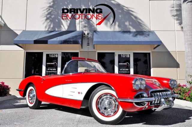 1959 CHEVY CORVETTE CONVERTIBLE 283 FUELIE 290HP! RED/RED! WHITE COVES! 4-SPEED! 1959 Chevrolet Corvette 283 FUELIE 290HP