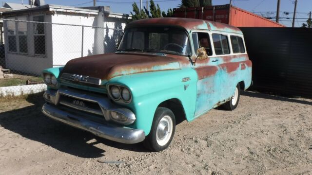 1959 GMC SUBURBAN V8 CLAMSHELL REAR DOORS WEST TEXAS BARN FIND CHEVY 1958 1957 1959 GMC Suburban Suburban with Clamshell doors