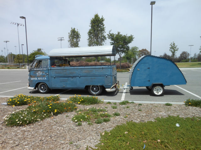 1960 Dove Blue Logoed Patina Slammed VW Single Cab Bus 1960 Volkswagen Bus/Vanagon SINGLE CAB w/ Logos & Dual Treasure