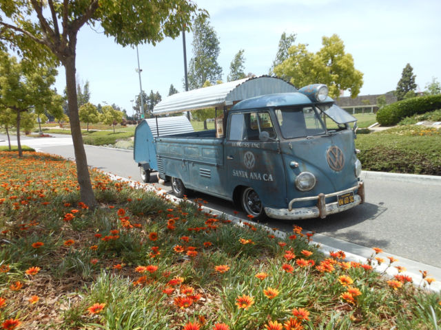 1960 Original Dove Blue Logos Patina Slammed VW Single Cab Bus/Transporter 1960 Volkswagen Bus/Vanagon OG Patina Dove Blue Paint w/ Logos & Dual Treasure