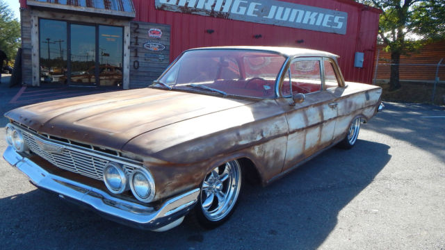 1961 CHEVY BISCAYNE 2DR FLAT TOP PATINA RED INTERIOR HOTROD RATROD BELAIR IMPALA 1961 Chevrolet Bel Air/150/210