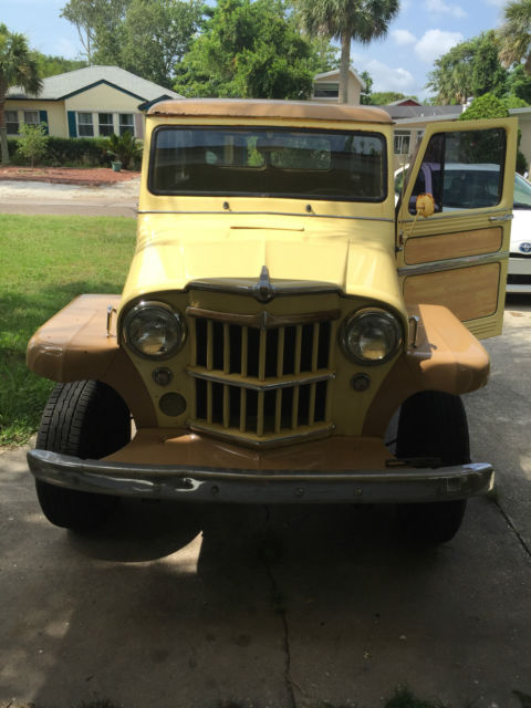 1961 Willys Wagon, 2 door light yellow with faux wood panels. 1961 Willys Wagon