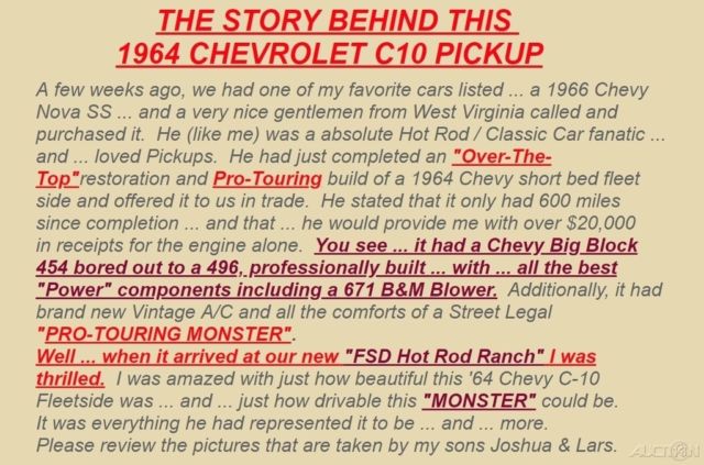 1964 Chevrolet C-10 Custom Step-Side / Show Truck / Supercharged 496 BBC - photo 6