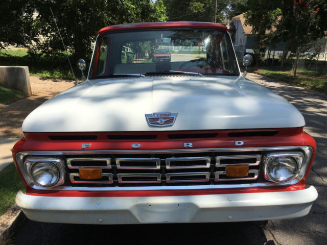 1964 Ford F-100 Custom Cab pickup truck long bed red white EYE CATCHER 292 V8 1964 Ford F-100 Custom Cab