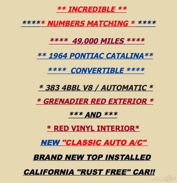 1964 Pontiac Catalina Convertible / 389 V8 / 8-Lug Wheels - photo 3