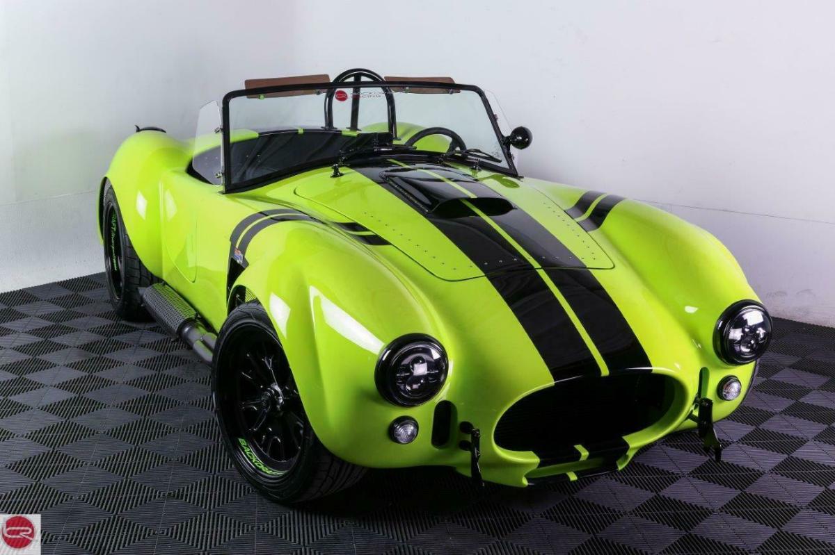 1965 BACKDRAFT ROADSTER RT3B GT 427 Iconic 480HP T5 Birch Green Black Strips 1965 Shelby Cobra Black leather cross stitch