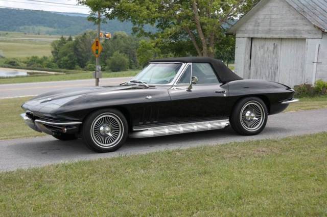 1965 Corvette Conv. *REALDEALTripleBLACK*FactA/C*#sMatching*TeakWheel*KnockOffs* 1965 Chevrolet Corvette RareTripleBlackConv FactA/C #sMatching Teak Wheel