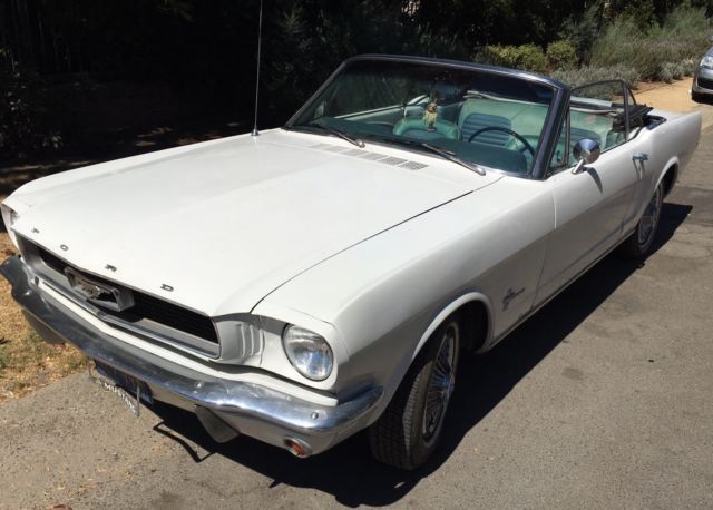 1966 convertible Ford Mustang white with teal interior power steering and brakes 1966 Ford Mustang