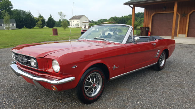 1966 Ford Mustang A Code Convertible Power Top Power Steering Red / Black 1966 Ford Mustang