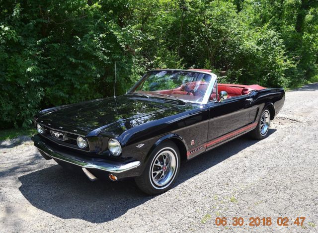 1966 MUSTANG CONVERTIBLE GT A-CODE AUTO BEAUTIFUL FACTORY RAVEN BLACK AND RED 1966 Ford Mustang GT A-CODE 289 4V AUTO PS CONVERTIBLE