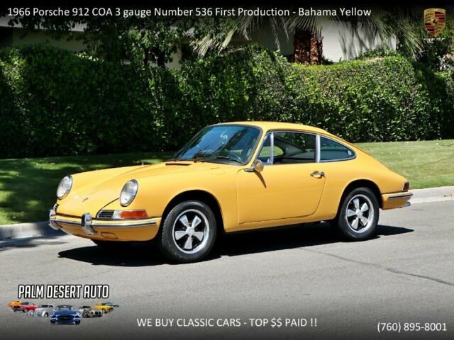 1966 Porsche 912 COA 3 gauge for sale! 1966 Porsche 912 COA 3 gauge Number 536 First Production - Bahama Yellow