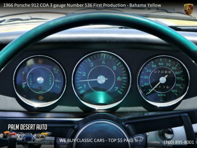 1966 Porsche 912 COA 3 gauge Number 536 First Production - Bahama Yellow - photo 4