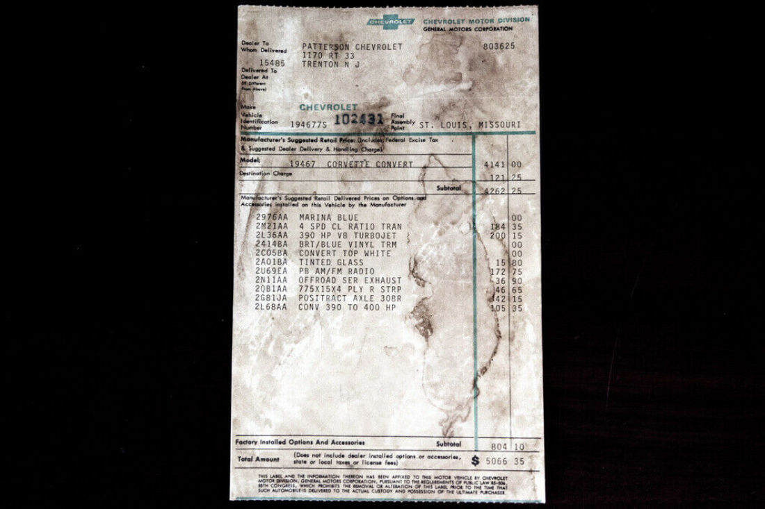 1967 Chevrolet Corvette Real 427/400hp Tri-Power W/Build Sheet, - photo 11
