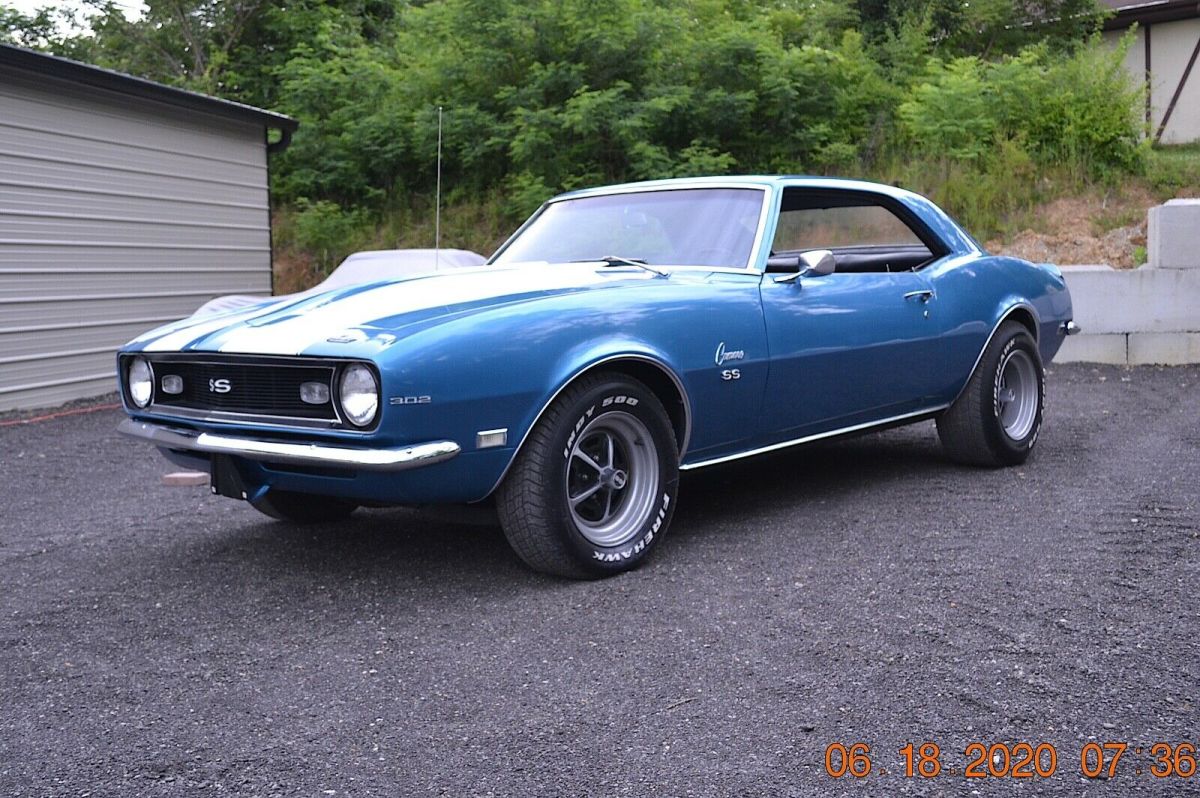 1968 CAMARO SS WITH 302 DZ MOTOR 4SPD 12 BOLT PS PDB TACH AND GAUGES LEMANS BLUE 1968 Chevrolet Camaro 302DZ 4SPD 12 BOLT PS PDB TACH & GAUGES BUCKETS