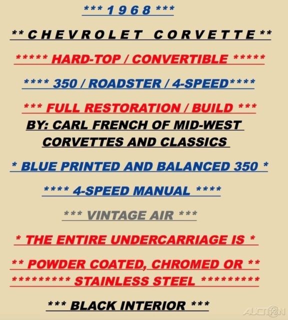 1968 Chevrolet Corvette Convertible [Built By: Carl French] / 3,300 MILES - photo 2