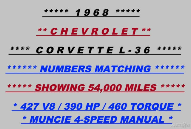 1968 Chevrolet Corvette 427 [L36] Coupe / Number's Matching Survivor / 390 HP - photo 2