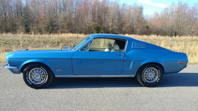1968 Ford Mustang GT Fastback 2+2 Blue / Parchment S Code 390 Auto Marti Report 1968 Ford Mustang