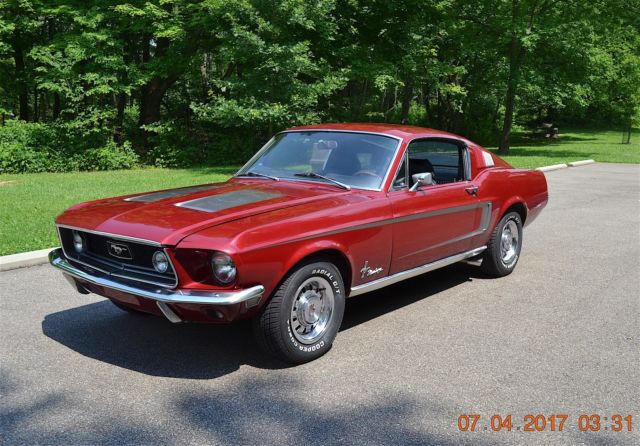 1968 MUSTANG FASTBACK J-CODE 302 4SPD PDB 9" REAR SOLID SHARP MAROON 1968 Ford Mustang 2 DOOR FASTBACK