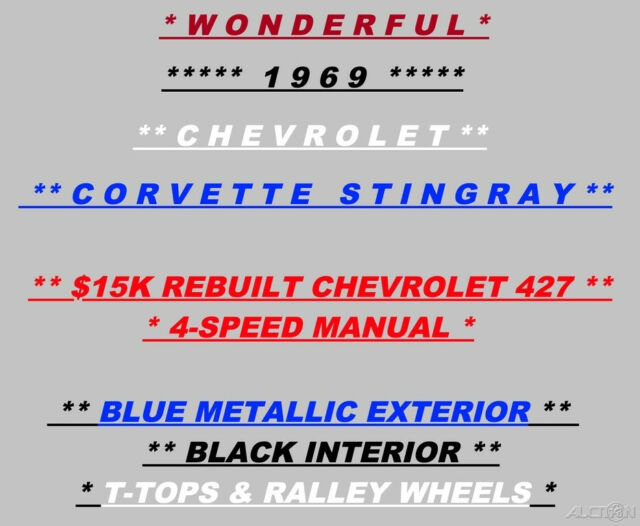 1969 Chevrolet Corvette Stingray 427 V8 / 4-SPD - photo 2