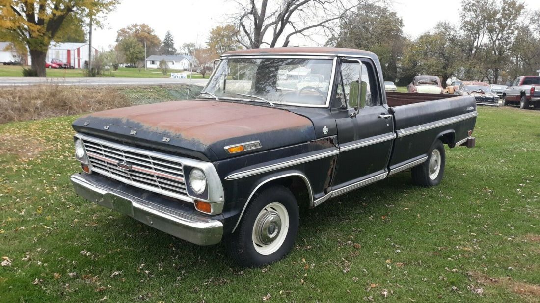 1969 FORD F100 RANGER 360 V8 3 SPEED MANUAL OVERDRIVE MIRRORS BLACK RED ESTATE 1969 Ford F-100