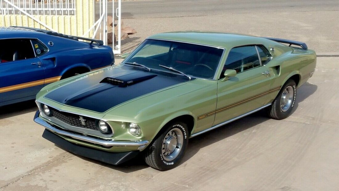 1969 Ford Mach 1 351W Auto PS PDB Lime Gold Marti Report Door Tag 1969 Ford Mustang