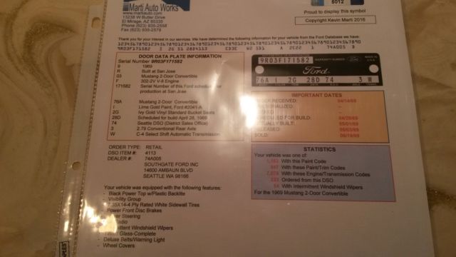 1969 Ford Mustang Base Convertible w/GT Mods./Options - photo 8