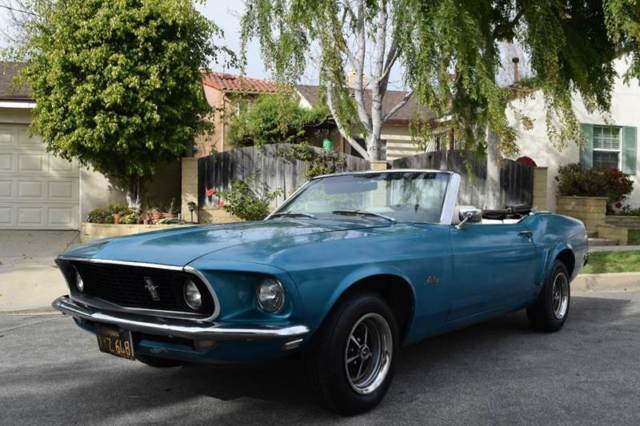 1969 Ford Mustang Convertible - Gulstream Aqua w White Deluxe Interior 1969 Ford Mustang Convertible