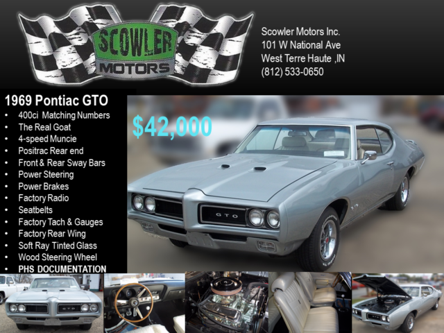1969 GTO, Pontiac Matching 400ci V8, PHS (Classic Muscle 1966, 1967, 1968, 1970) 1969 Pontiac GTO