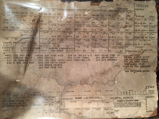 1970 Chevelle SS 396 Project Car with Buildsheet 1970 Chevrolet Chevelle