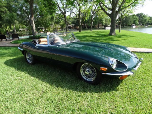1970 Jaguar E Type Series II Roadster British Racing Green on Cinnamon Leather 1970 Jaguar E-Type Leather