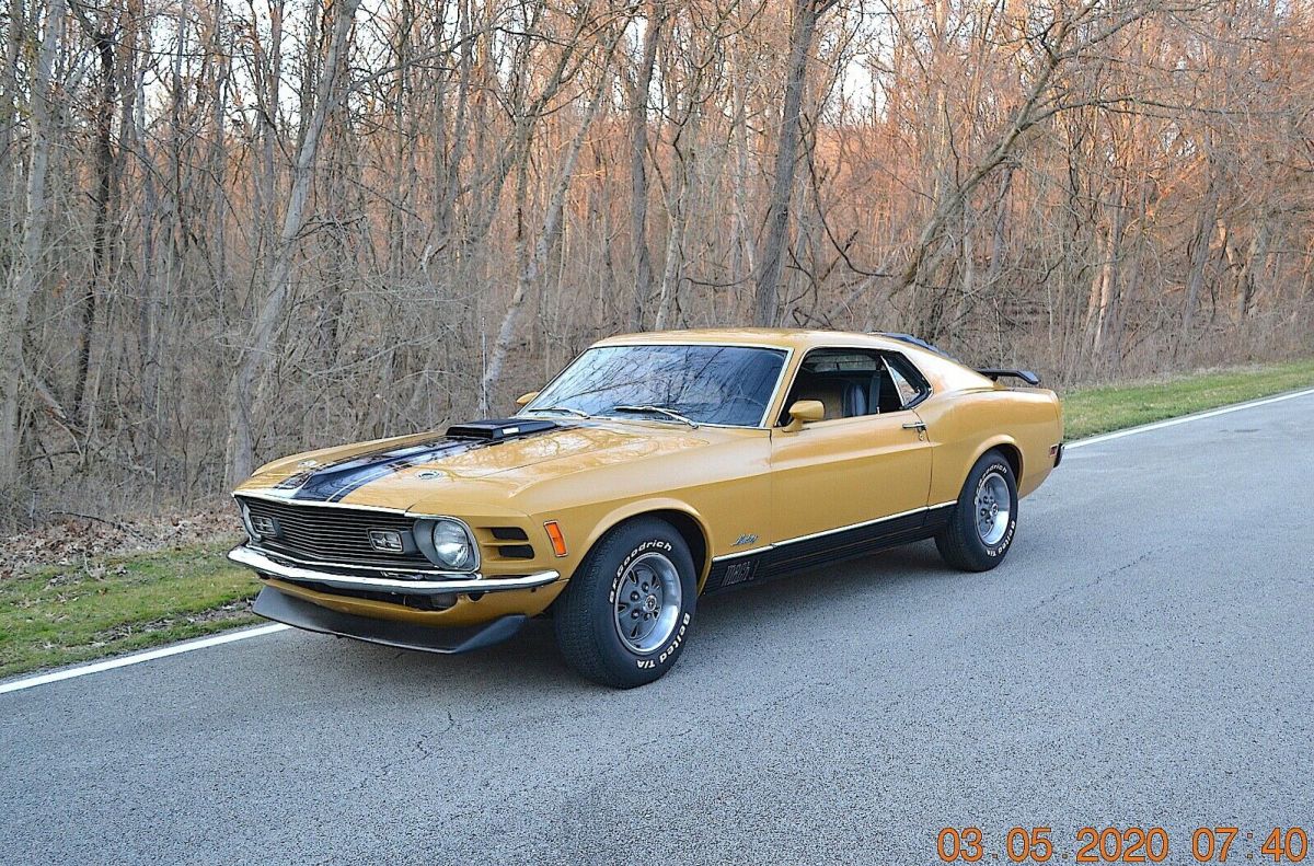 1970 MACH 1 351 SHAKER AUTO PS PDB FACTORY AC FULLY DOCUMENTED BRIGHT GOLD NICE 1970 Ford Mustang MACH 1 351 SHAKER AUTO PS PDB AC MATCHING