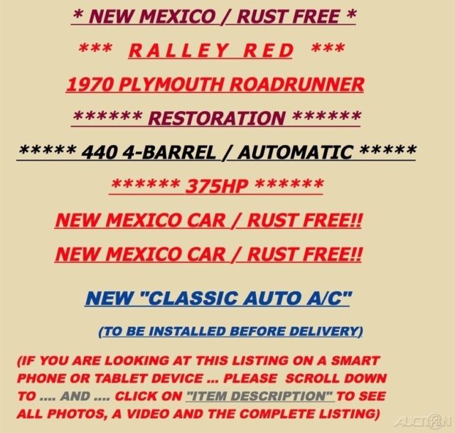 1970 Plymouth Road Runner 440 V8 / 300 MILES / Restored!! - photo 3