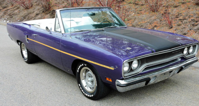 1970 Plymouth Roadrunner Hemi 4 speed, Convertible, Plum Crazy, 12k orig miles 1970 Plymouth Road Runner