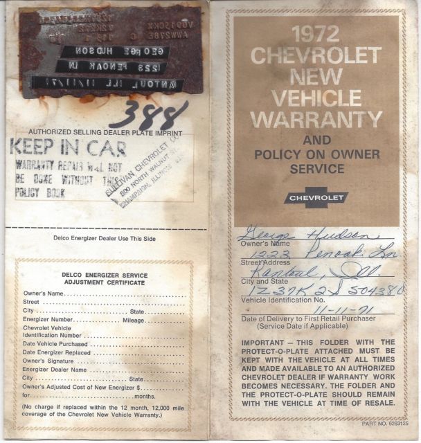 1972 Chevrolet Corvette numbers matching window sticker protectoplate - photo 12